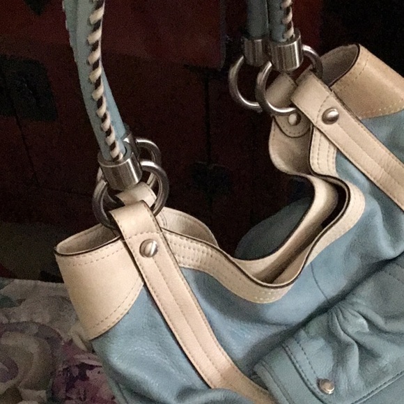 B Makowsky Blue and tan bag EUC HP 7/20 - Picture 3 of 9